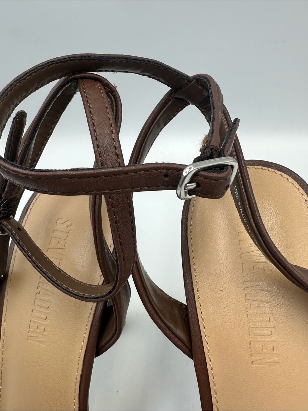 Steve Madden Alliance-M Brown Leather Mesh Heel Womens 10M Ankle Strap Cushion - Picture 7 of 12